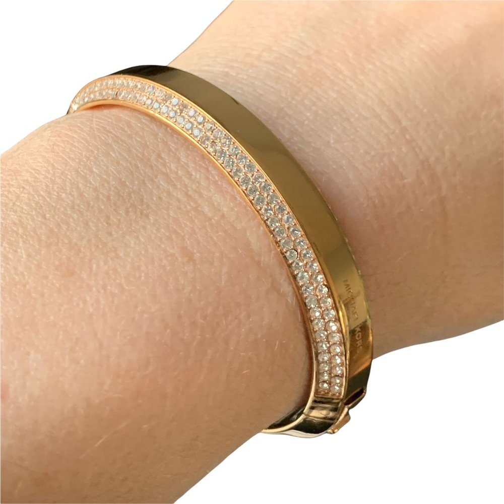 Michael Kors Brilliance Pave Logo Plaque Hinged Bangle Bracelet - Picture 9 of 16